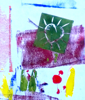 this turned out rather nicely for a piece of paper used for cleaning the roller and pallet. sunflower yellow, cypress green; a deconstructed tuscan landscape, perhaps?